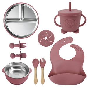 Ensemble de repas moderne pour bébé en acier inoxydable 304, bol à ventouse en silicone, cuillère, fourchette, vaisselle imperméable pour enfants - Product Image 1