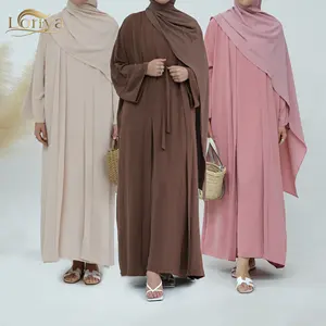 Loriya Hot Selling 2pcs Set Islamic Clothing Solid Color Dubai Abaya Muslim Dress Muslim Women Abaya Designs
