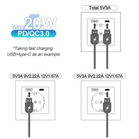 Enchufe con Interfaz USB Tipo C, Módulo Eléctrico de Carga Rápida Multipuerto PD de 20 W, Enchufe de Pared USB