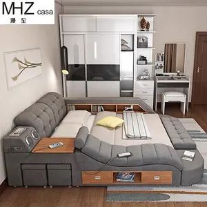 MHZ Casa Kingsize Smart Queen Bed Frame With Storage Room Set Bedroom Furniture Classic Fabric Storage Bed