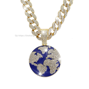 Hip Hop Planet Earth Pendant <b>Cuban</b> Necklace Men's Personality Eco-friendly Jewelry - Product Image 3