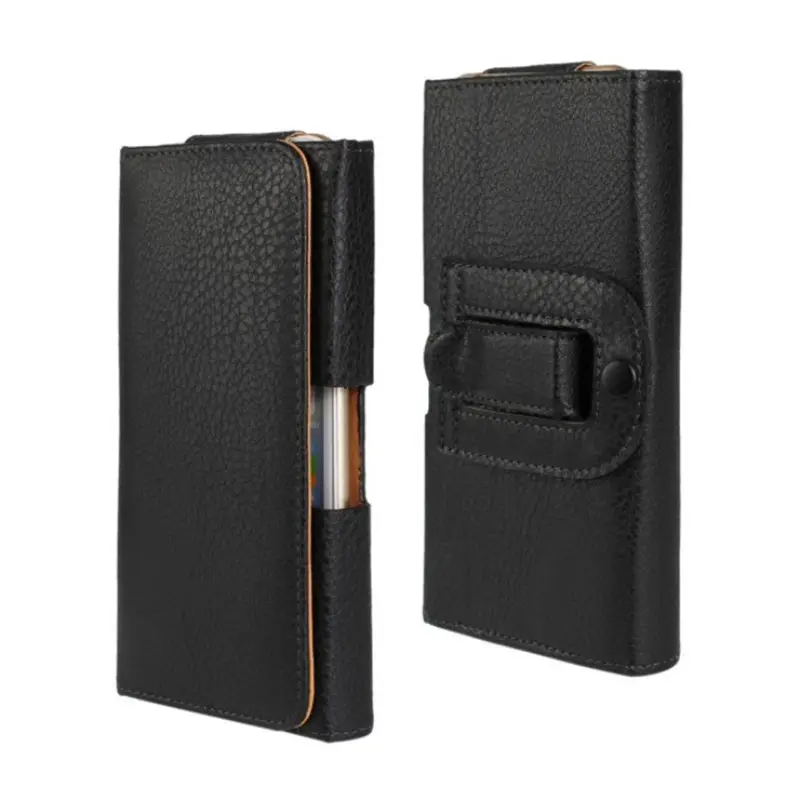 Sacs de téléphone portable en cuir PU à taille suspendue pour Smartphone noir Litchi, pochette de téléphone universel en tissu uni