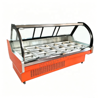 Vitrine réfrigérée pour viande en verre courbé orange à refroidissement direct de 2,0 m, vitrine réfrigérée commerciale pour boucherie