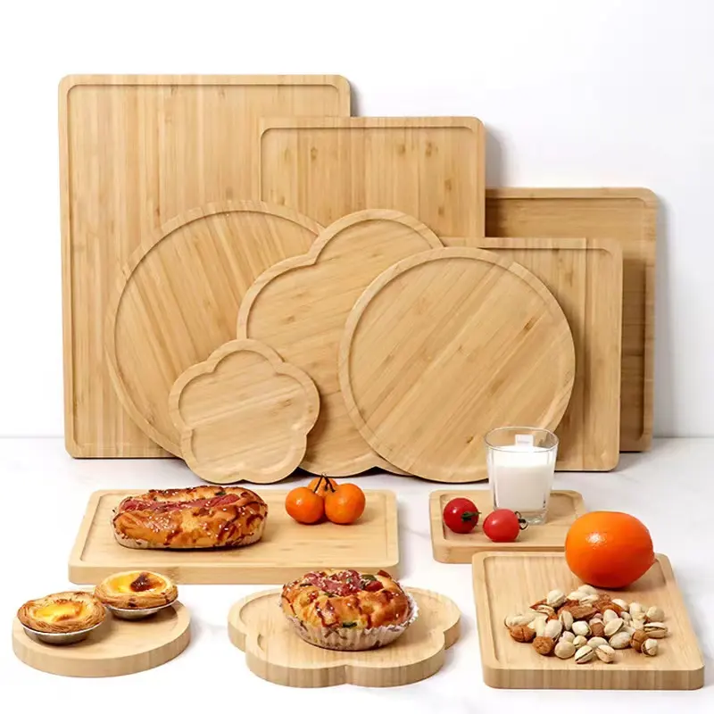 Plato de madera de bambú, juego de cena, ensalada, ecológico, precio barato, vajilla de madera, platos biodegradables