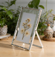 Nouvelle Arrivée : Cadre Photo Élégant Argenté, Design Minimaliste à Jointures en Bambou, Cadre Flottant en Fer avec Verre Argenté Électroplaqué