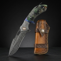 Couteau pliant KEENHOPE Premium en acier Damas forgé à la main, 22 cm, avec poignée en Damas et garde en Timascus, manche en ébène.