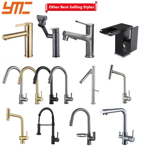 Grifo Mezclador de <span class=keywords><strong>Agua</strong></span> para Lavabo de Acero Inoxidable de Diseño Moderno YMC, Grifo de Lavabo Gris Mate Negro, Grifo de Ducha Dorado y Negro - Product Image 5