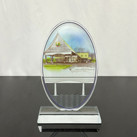 MH-MJ0580 de trophée de plaque de récompenses de forme ovale en verre de cristal d'impression polychrome