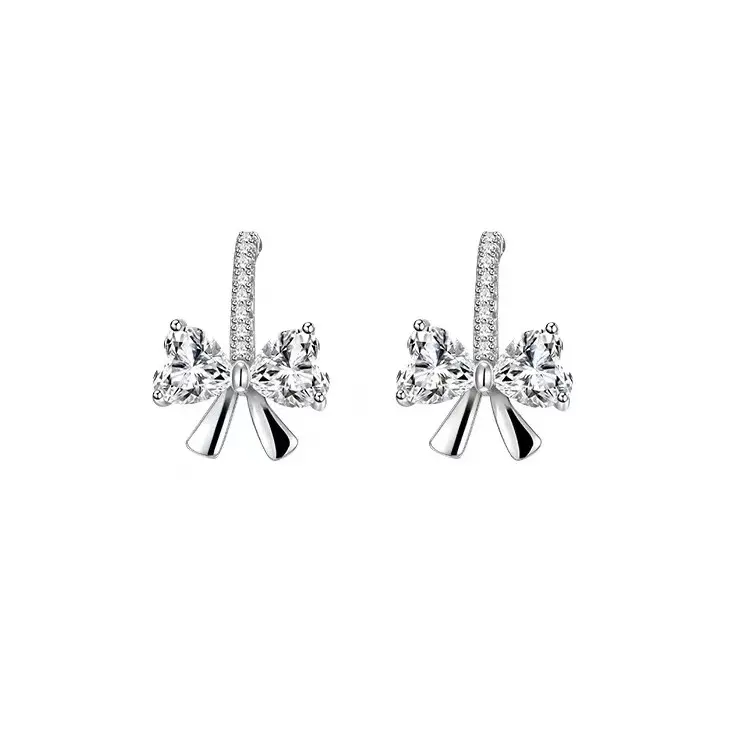 RINNTIN GSE002 925 Sterling Silver Women's Fashionable Minimalist Zirconia Bow Knot Earrings Suitable For Gifting Wedding