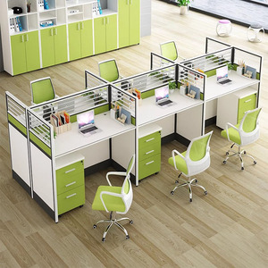 Poste de travail en forme de L pour 2 à 4 personnes et plusieurs personnes, bureau à cloison avec rangement, design d'entreprise moderne - Product Image 4