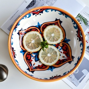 Grand bol à riz en céramique écologique, peint à la main sous glaçure, style bohème minimaliste, 10 pouces - Product Image 3