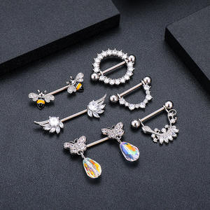 ห่วงเจาะหัวนมรูปปลาทองรูปผึ้งแบบเก๋ไก๋ที่ปิดหัวนมทำจากคริสตัลที่ปิดหัวนมเครื่องประดับรูปหัวใจลิ้นดอก - Product Image 3