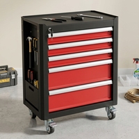 Chariot à outils professionnel robuste en acier laminé à froid avec 5 tiroirs verrouillables et panneau perforé, armoire à outils mobile pour atelier et garage