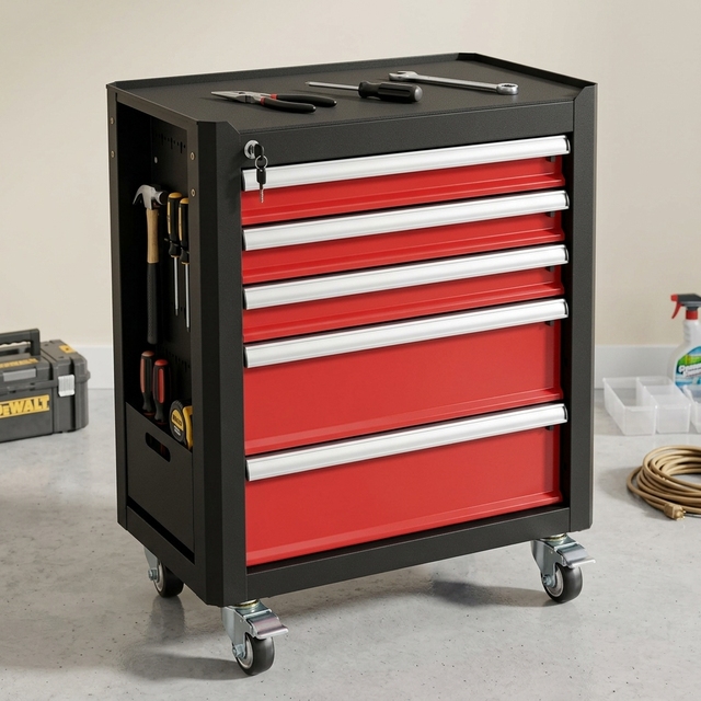 Professional Heavy Duty Cold Rolled Steel Rolling Tool Cart 5 Lockable Drawers Pegboard Mobile Tool Cabinet for Workshop Garage