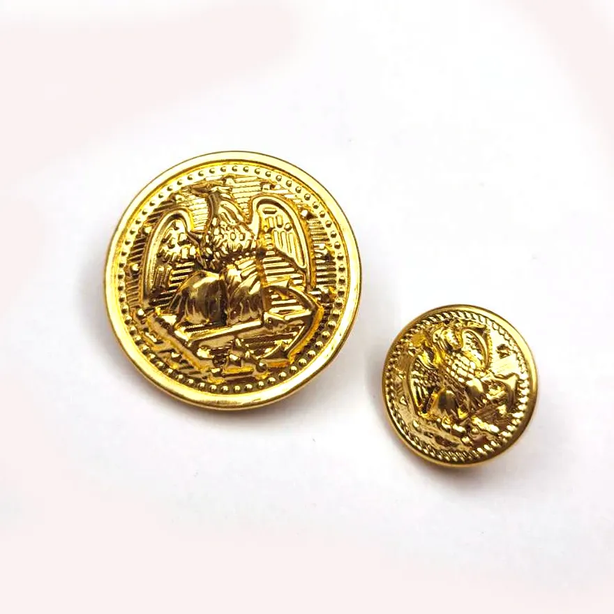 High Quality Button Manufacturer Wholesale Customized Embossed Brass Gold Plated Metal Shank Button For Clothes