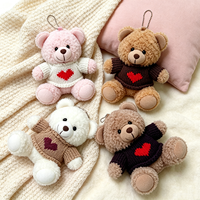 Adorable porte-clés en peluche ours en laine avec broderie cœur, super doux en polyester, breloque ours en peluche, ornement portable pour sac