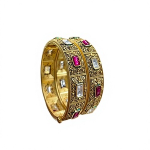 STUNNING SPARKLES Exquisite Premium Quality Brass Gold Plated Moissanite Two-Piece Fashion Bangles for Women Wedding Wear - Product Image 2