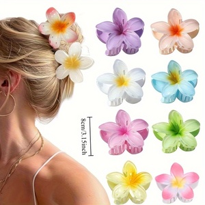 Pince <span class=keywords><strong>à</strong></span> cheveux Hawaïenne Plumeria Frangipani 8 cm, antidérapante, finition mate, maintien solide pour cheveux épais, pinces de plage tendance pour femmes et filles - Product Image 1