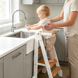Montessori Wooden Baby Learning Tower Foldable Kitchen Helper <b>Stool</b> for Toddlers CPC ASTM Natural Birch Wood Step <b>Stool</b> - Product Image 1