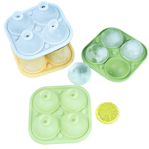 Moule à glaçons sphériques en silicone 4 cavités vert jaune bleu, plateau à glaçons pour whisky avec couvercle - Product Image 2
