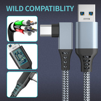 Câble USB-C en alliage d'aluminium haute vitesse 3M 5M, tressé en nylon à angle droit, pour charge rapide et transfert de données, idéal pour console de jeu