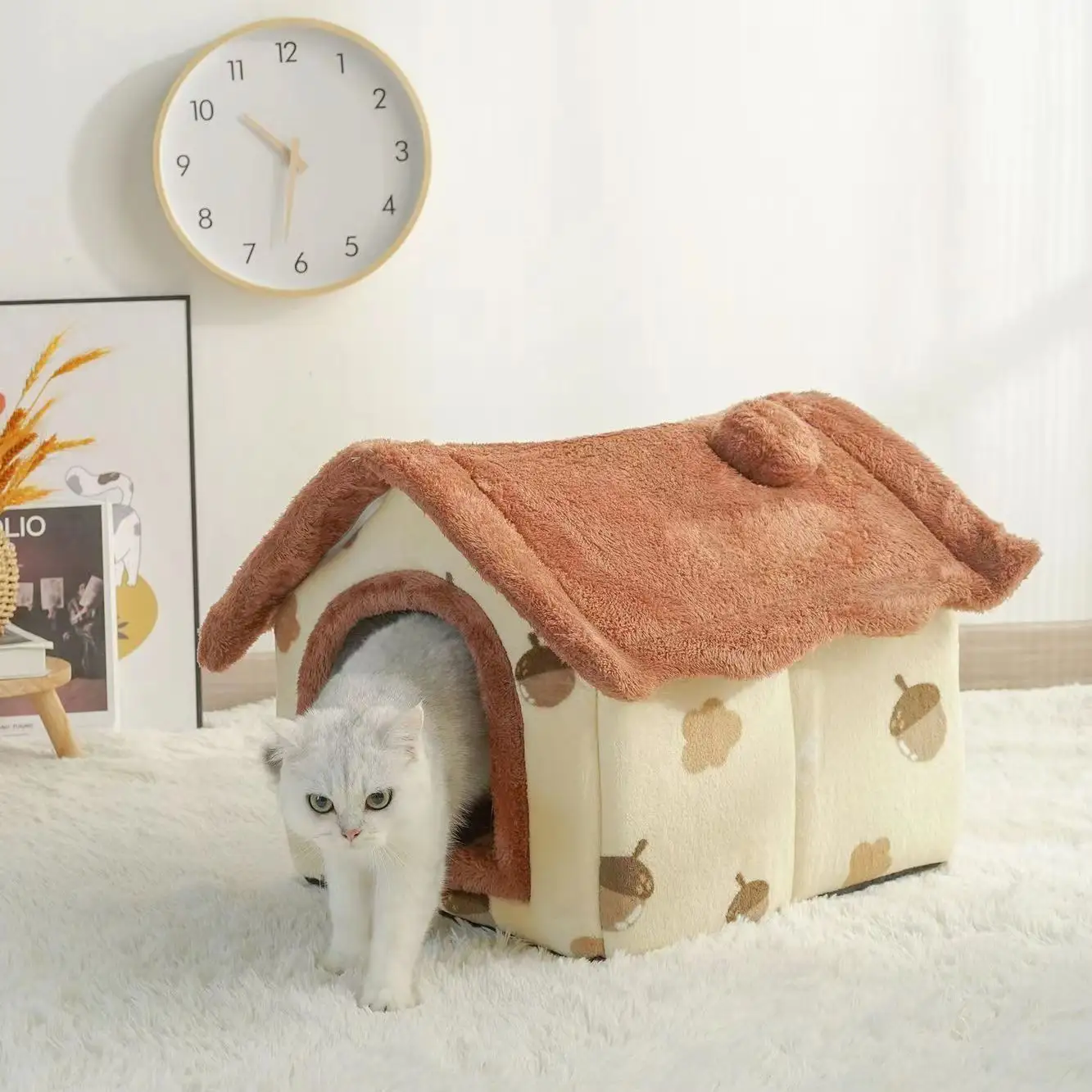 Non-Slip Luxury Double Roof Indoor Dog Bed Cat Nest Foldable Warm Soft Kennel Pet Cat House