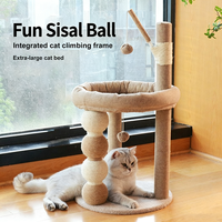 Arbre à chat multi-niveaux avec poteaux à gratter en sisal, lit rond en peluche pour chat, jouet à suspendre, tour pour chat beige, usine OEM ODM sur mesure