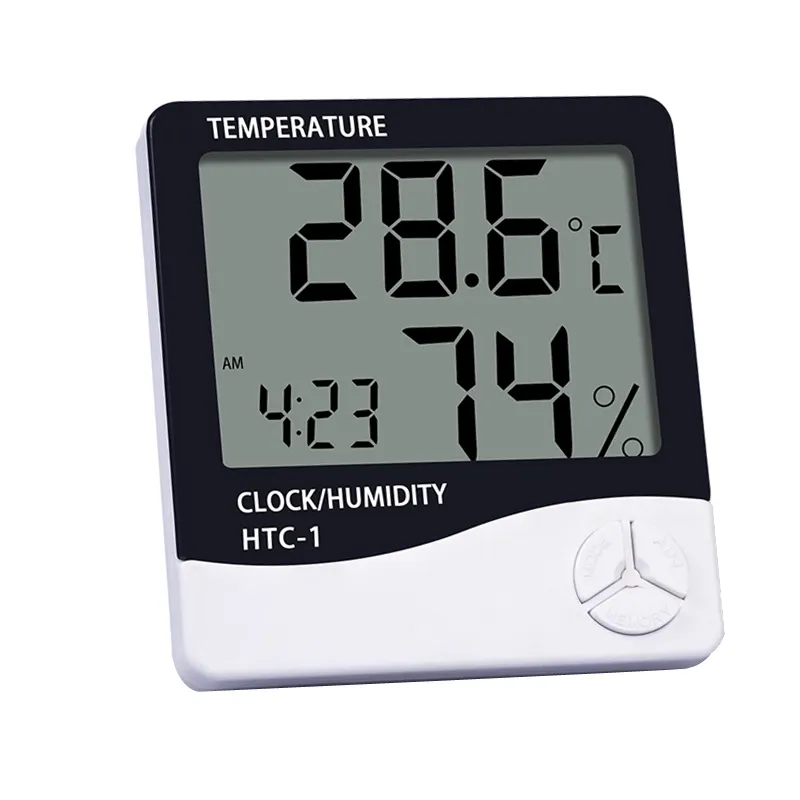 Grosir Htc-1 Digital Portabel Hygrometer Termometer 2 Dalam 1 dan Jam Meja