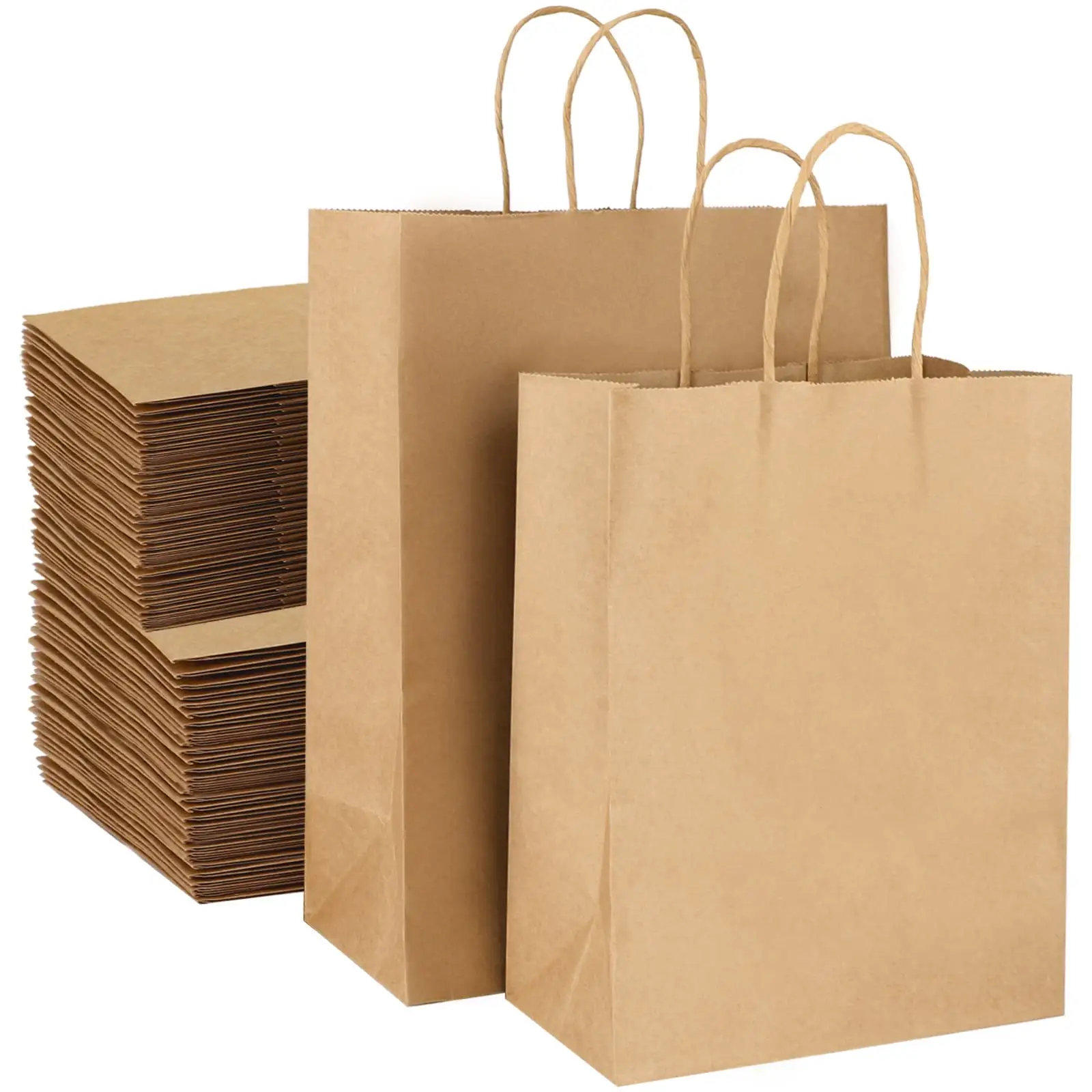 Bolsas de papel Kraft de alta calidad para compras, bolsas de papel de sublimación respetuosas con el medio ambiente, surtido de tamaños, para negocios y comestibles