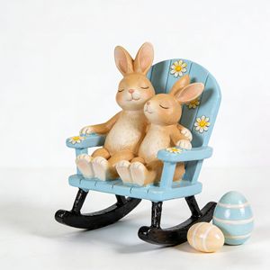 DAMAI Chaise à bascule lapin en résine, motif œuf de Pâques mignon, artisanat décoratif pour la maison, ornements pour mariages, anniversaires et arrangements de table - Product Image 1