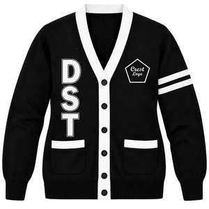 Cardigan d'hiver pour femme, col en V, en acrylique tricoté, avec appliques, couleur personnalisable, design universitaire, boutons de sororité - Product Image 1