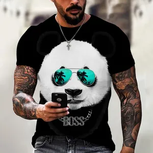 3D Panda T-shirt Homme Mode Drôle Imprimé Manches Courtes Streetwear Hip Hop Lunettes de Soleil Vêtements Homme Nouveau Top Tendance Streetwear