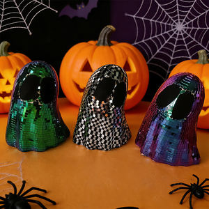 Boule disco d'Halloween, fantôme, décoration de fantôme effrayante et lumineuse pour fête dans une maison hantée, décoration effrayante en vert, argent, violet - Product Image 5