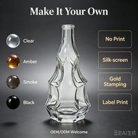 Bouteille de liqueur en verre géométrique à facettes de 500 ml, OEM, marque privée, base lourde, bouchon en liège, gravure, marquage à chaud pour Tequila Whisky