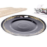 Assiette de Présentation en Verre Noir et Or 33cm pour Camping, Noël, Gravure Personnalisée, Écologique, Motif Personnalisé, Vente en Gros, Faible MOQ