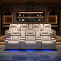 Ensemble de canapés de cinéma de luxe avec fauteuils inclinables électriques en cuir, éclairage LED, porte-gobelets et ports USB