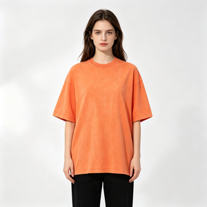 T-shirt pour homme en coton pur de haute qualité, lavage à l'acide, coupe ample, étiquette personnalisée, col rond, coutures renforcées aux épaules, t-shirt uni - Product Image 2