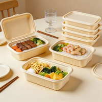 Boîte à bento jetable personnalisée JunVast en amidon de maïs PP de qualité alimentaire, compostable, pour plats à emporter, compatible micro-ondes
