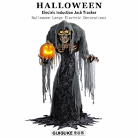 Nouvelle Grande Décoration d'Halloween Transfrontalière : Figurine Squelette Électrique à Capteur de Mouvement avec Citrouille Lumineuse pour Affichage Extérieur