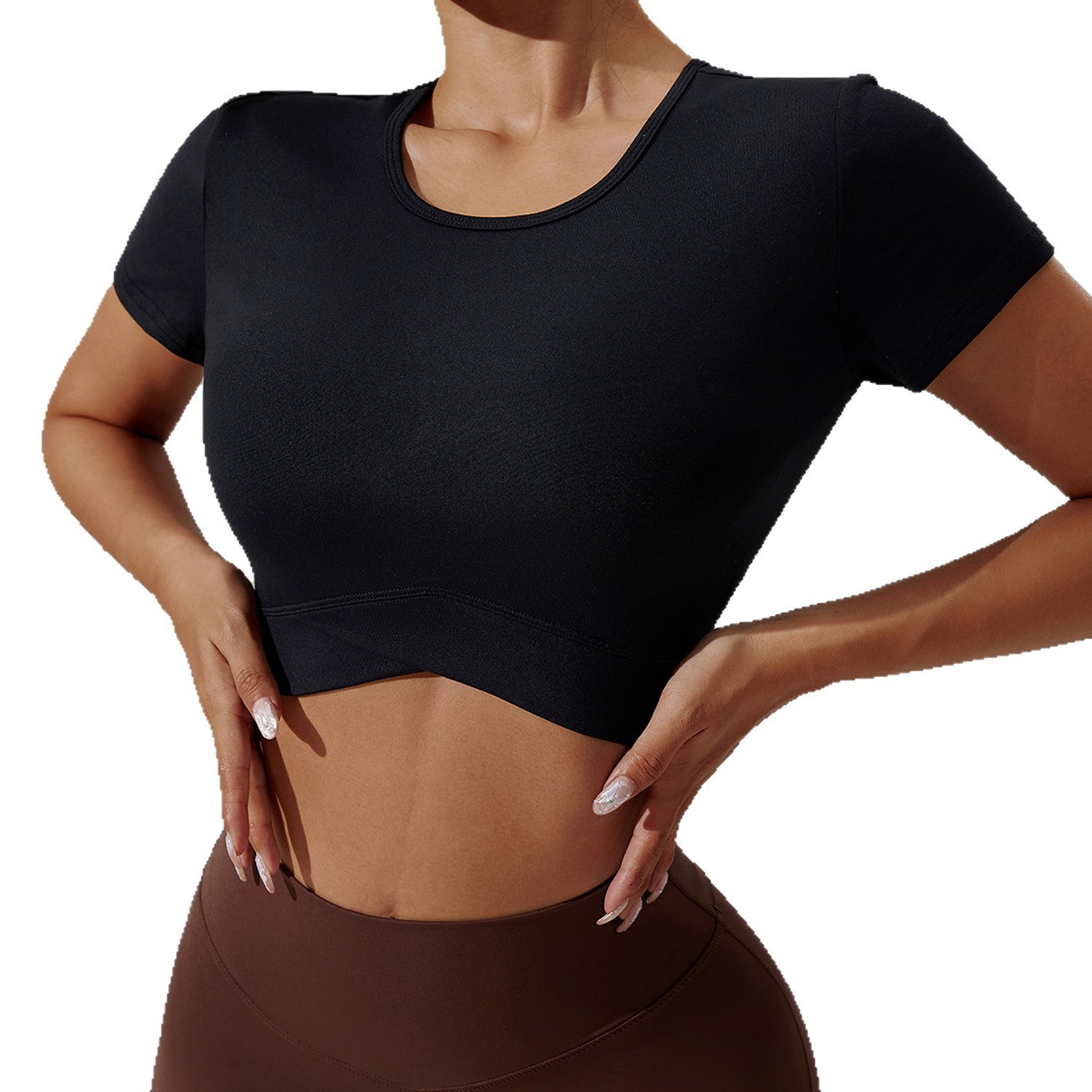 Tight-Fitting Solid Quick-Dry Yoga Workout Sports Shirt and Short Sleeve Fitness T-Shirt 2-Piece Set for Women Fashion