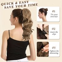 Extensions de cheveux de queue de cheval courtes ondulées avec cordon de serrage queue de cheval synthétique à clipser pour femmes
