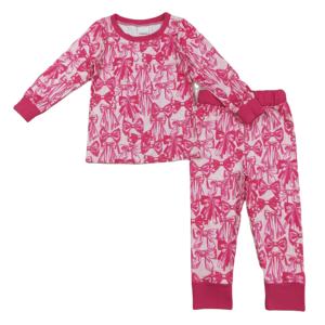Petite fille Boutique rose vif imprimer automne tenues enfants en gros fille à manches longues chambre pyjamas ensemble de vêtements - Product Image 1