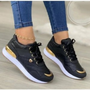 Baskets décontractées en PU pour femme, à bout carré, semelle plate, en maille, à paillettes, chaussures de sport hiver avec amorti - Product Image 1