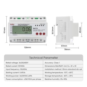 Medidor de Energía Trifásico Multifuncional Inteligente Bidireccional de 100A, Factor de Potencia kWh, Protección de Sobrecorriente y Bajo Voltaje - Product Image 4