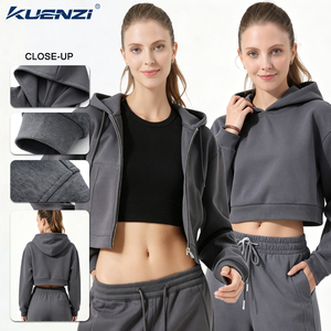 <span class=keywords><strong>Felpa</strong></span> <span class=keywords><strong>con</strong></span> Cappuccio Kuenzi Stile Punk Americano, 50% Cotone 50% Poliestere, Modello Corto e Squadrato <span class=keywords><strong>con</strong></span> <span class=keywords><strong>Zip</strong></span>, 350GSM, per Donna - Product Image 1