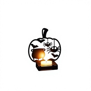 Support de bougie chauffe-plat en métal pour Halloween, motif citrouille, chauve-souris, araignée, chaudron découpé, noir, pour décorations d'Halloween à la maison - Product Image 1