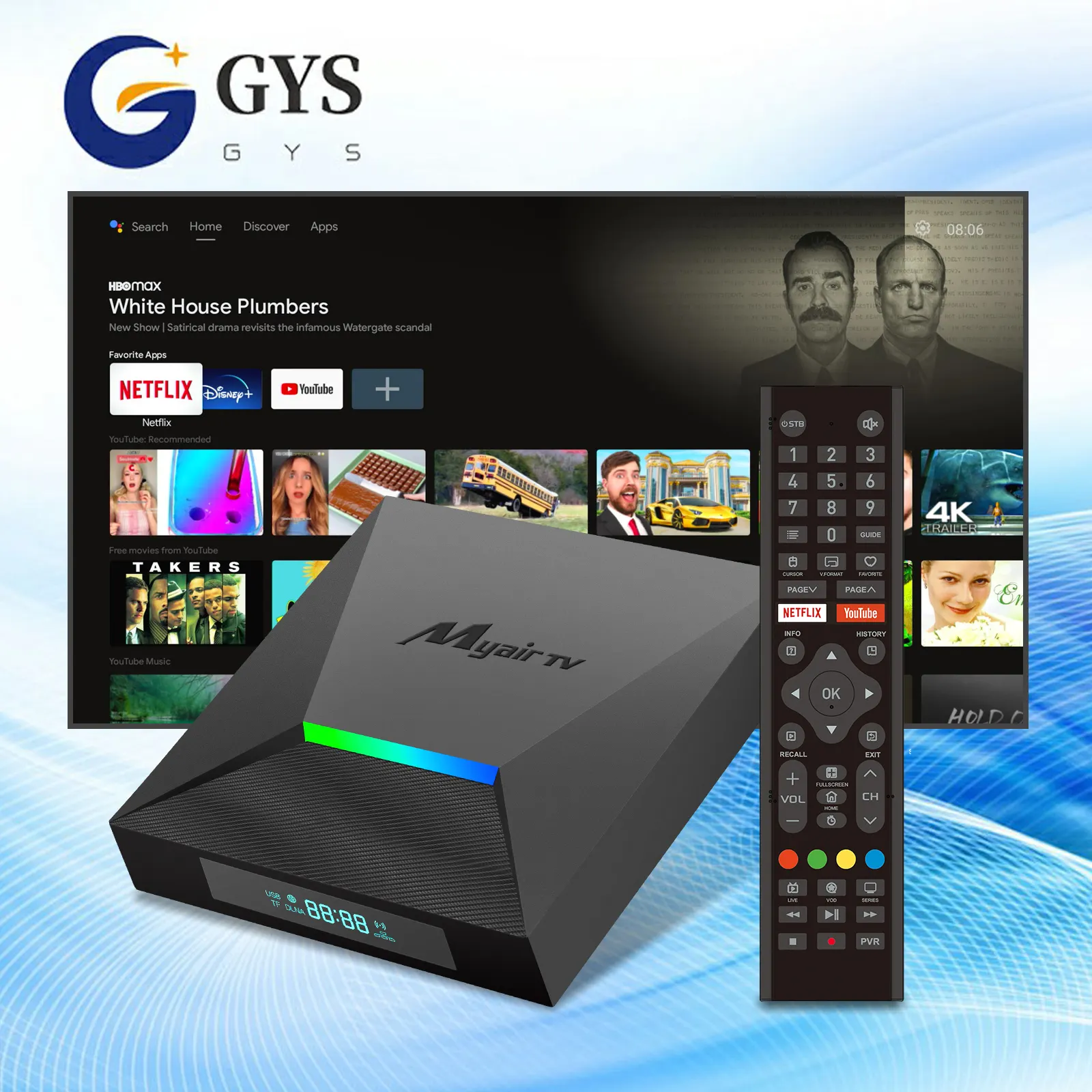 GYS उच्च गुणवत्ता 2GB 16GB डुअल वाईफ़ाई स्मार्ट डिजिटल टीवी बॉक्स Myair TV S905W2 एंड्रॉइड 11 टीवी बॉक्स 4K