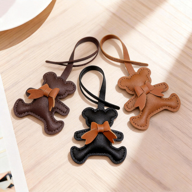 Fashion PU Leather Bear Cotton Filled Soft Decoration Accessories for Purse Handbag Backpack Luggage Bag Charm Pendant Lanyard