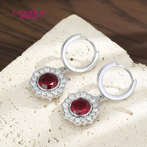 Cadermay Floral Drop Earrings 925 Sterling Silver Ruby Moissanite Everyday Wear - Product Image 4