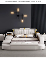 Lit intelligent en cuir de luxe moderne, multifonctionnel, taille king, avec rangement, commode, appui-tête inclinable, cadre en bois sécurisé, fonction de massage
